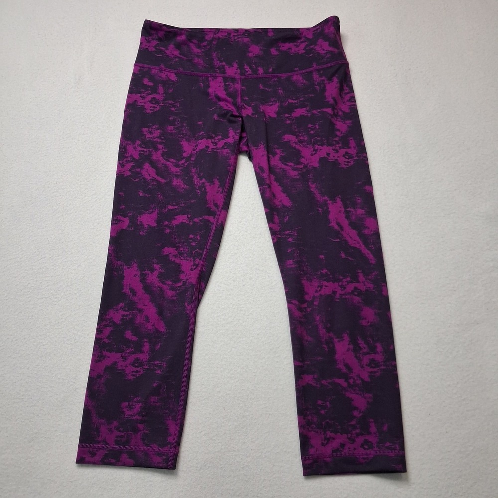 Lululemon‎ Wunder Under Crop Leggings Purple Black Marble Size 8 Yoga Gym Pants